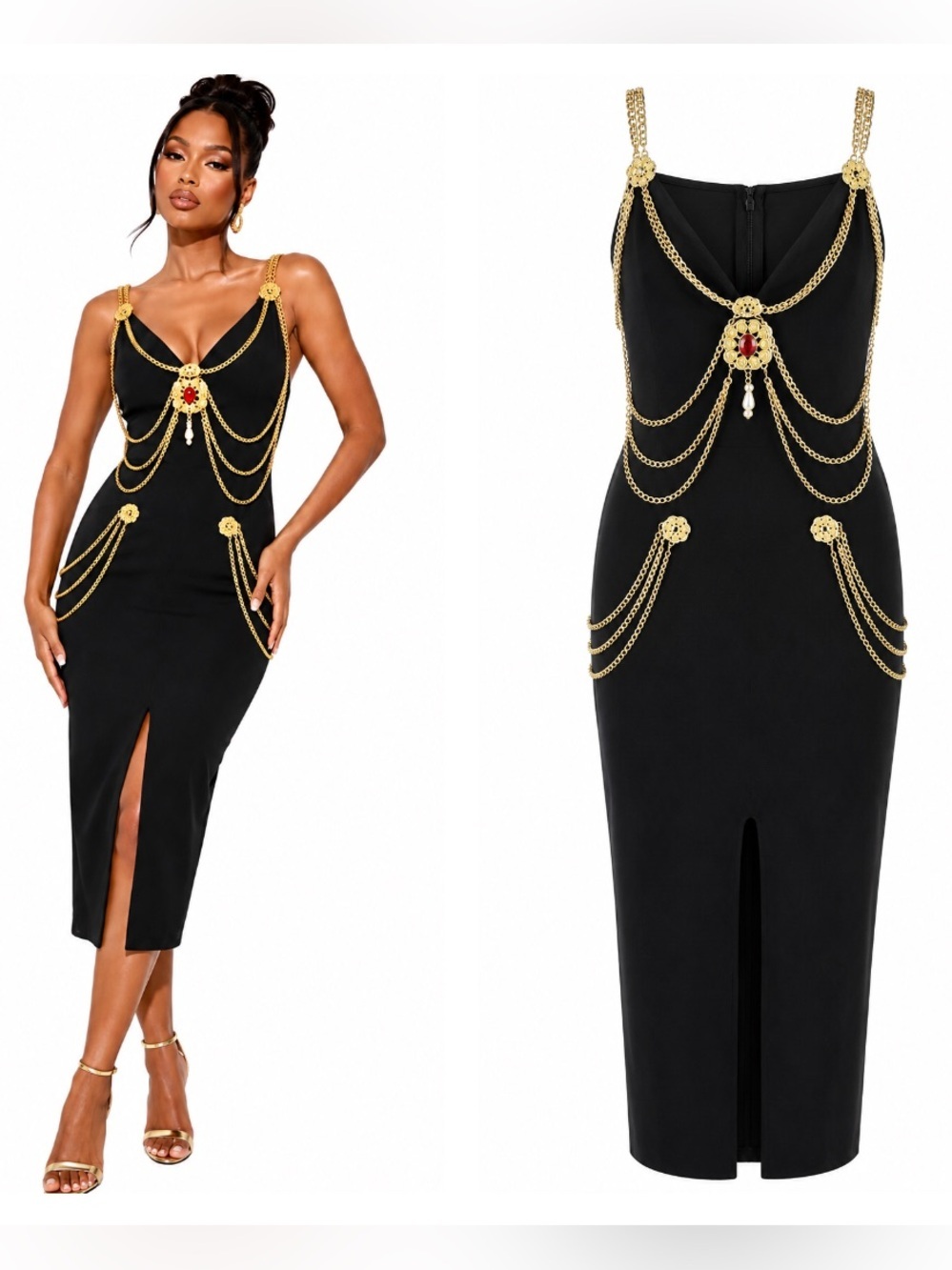 Embellished Black Runway Lux Jewel Bandage Gala Dress S